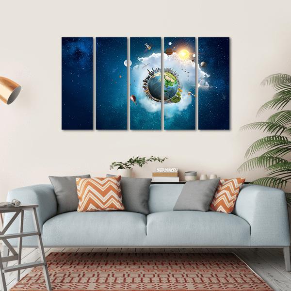 Planets With Unique Universe Canvas Wall Art-5 Horizontal-Gallery Wrap-22" x 12"-Tiaracle