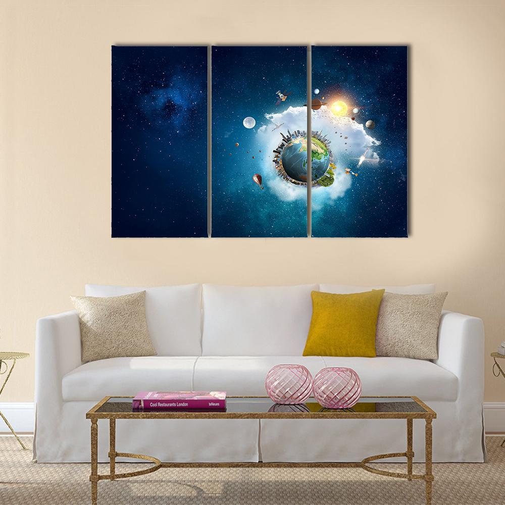 Planets With Unique Universe Canvas Wall Art-3 Horizontal-Gallery Wrap-37" x 24"-Tiaracle
