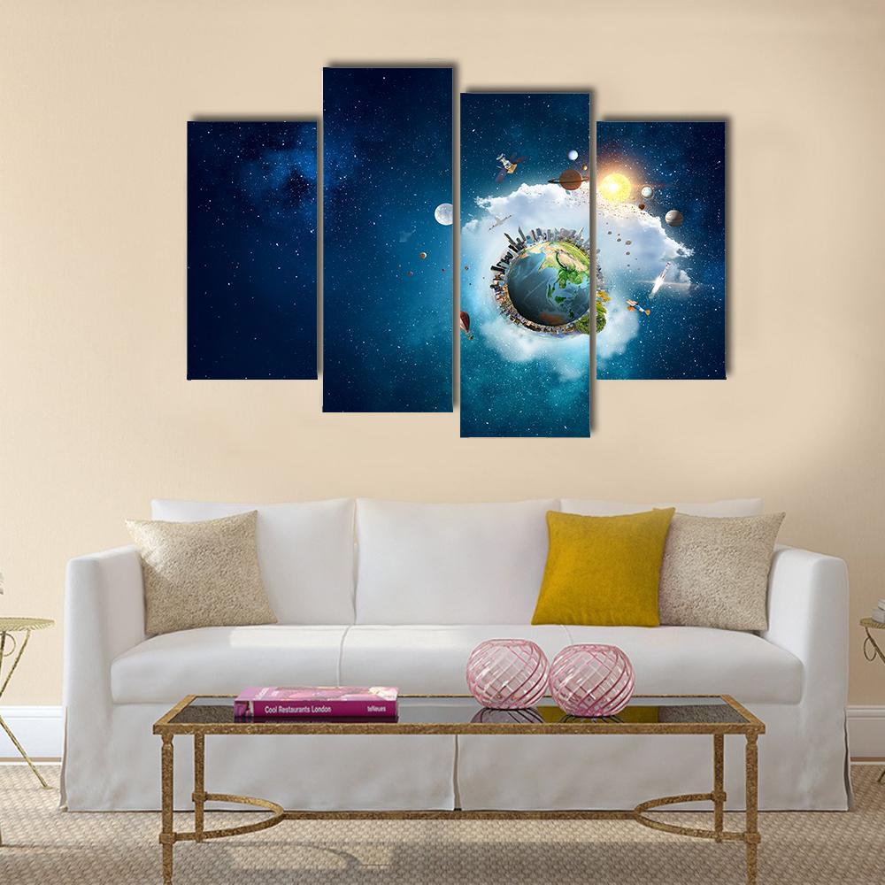 Planets With Unique Universe Canvas Wall Art-4 Pop-Gallery Wrap-50" x 32"-Tiaracle