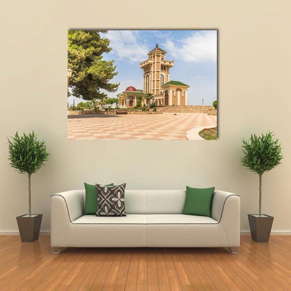 Plateau of Lalla Setti in Tlemcen Canvas Wall Art in beige, green and blue, single panel hung on a wall