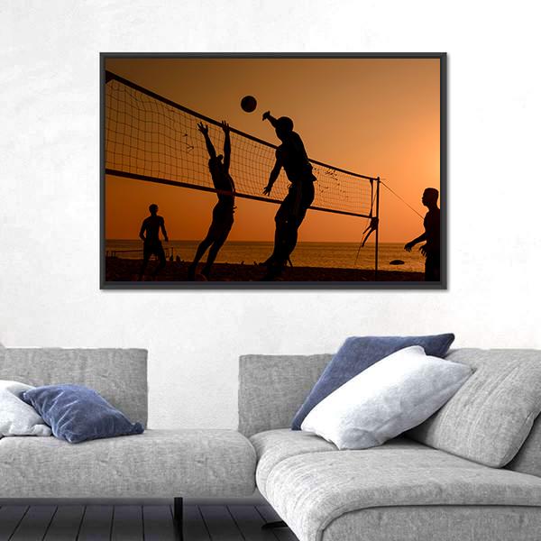Players Playing Volley Ball At Beach Canvas Wall Art-3 Horizontal-Gallery Wrap-25" x 16"-Tiaracle