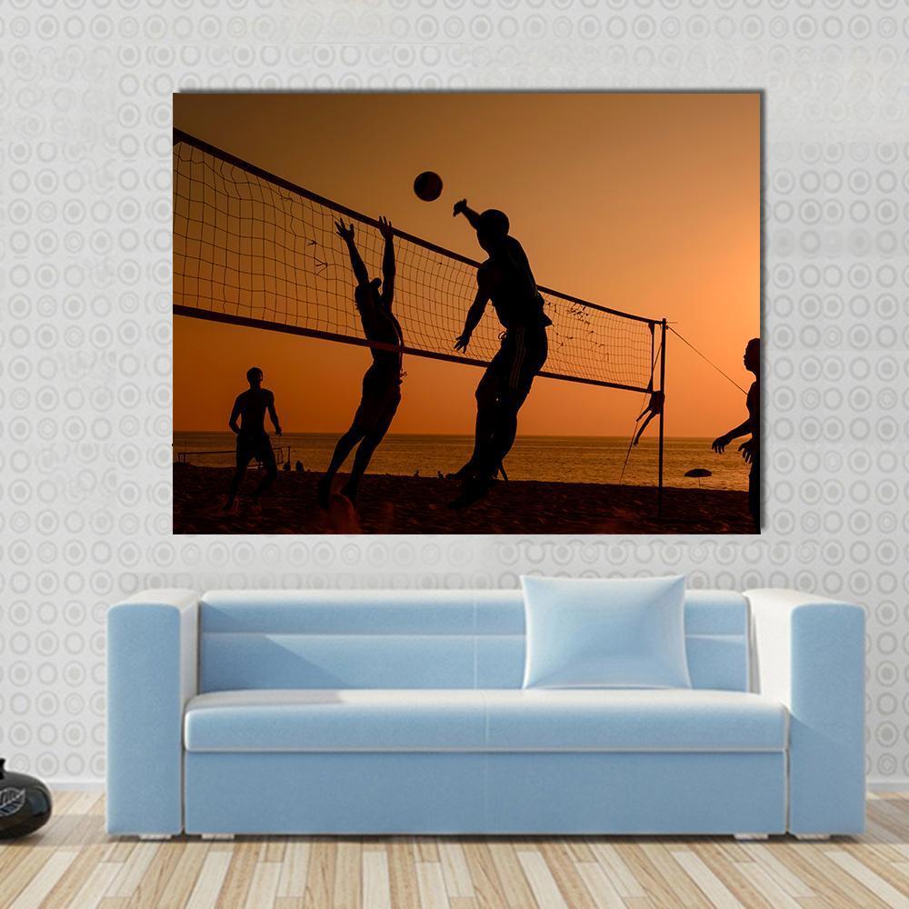 Players Playing Volley Ball At Beach Canvas Wall Art-1 Piece-Gallery Wrap-36" x 24"-Tiaracle