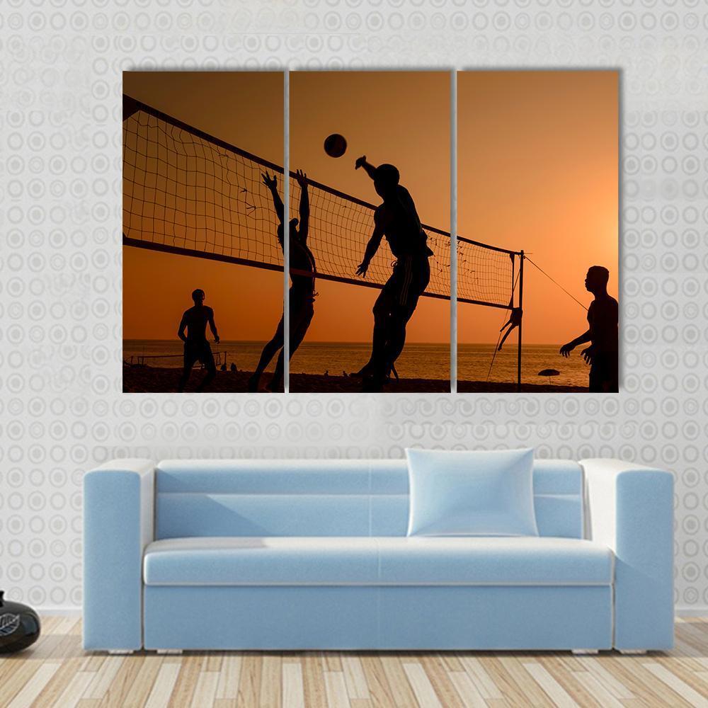 Players Playing Volley Ball At Beach Canvas Wall Art-4 Pop-Gallery Wrap-50" x 32"-Tiaracle