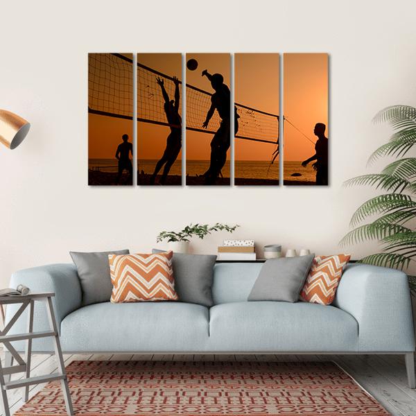 Players Playing Volley Ball At Beach Canvas Wall Art-5 Horizontal-Gallery Wrap-22&quot; x 12&quot;-Tiaracle