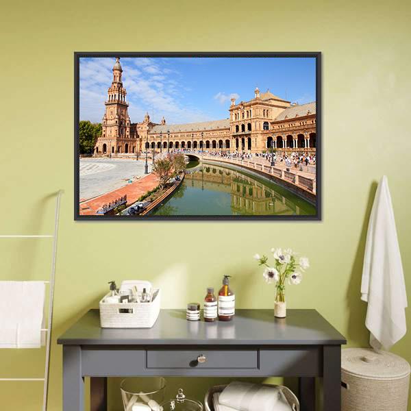 Plaza De Espana Canvas Wall Art-1 Piece-Floating Frame-24" x 16"-Tiaracle