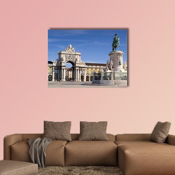 Plaza Do Comercio In Lisbon Portugal Canvas Wall Art-1 Piece-Gallery Wrap-48" x 32"-Tiaracle