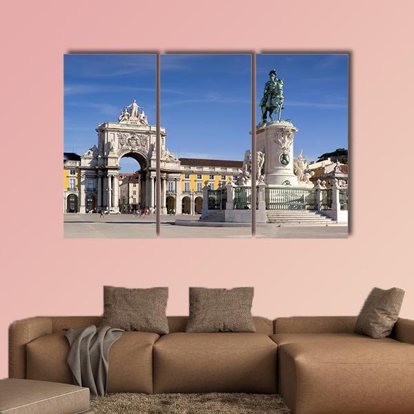 Plaza Do Comercio In Lisbon Portugal Canvas Wall Art-5 Star-Gallery Wrap-62" x 32"-Tiaracle