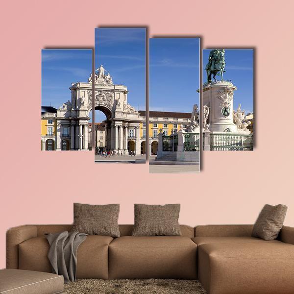 Plaza Do Comercio In Lisbon Portugal Canvas Wall Art-4 Pop-Gallery Wrap-50" x 32"-Tiaracle