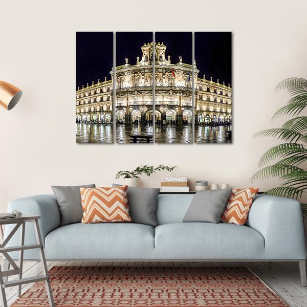 Plaza Mayor At Night Canvas Wall Art-4 Horizontal-Gallery Wrap-34" x 24"-Tiaracle