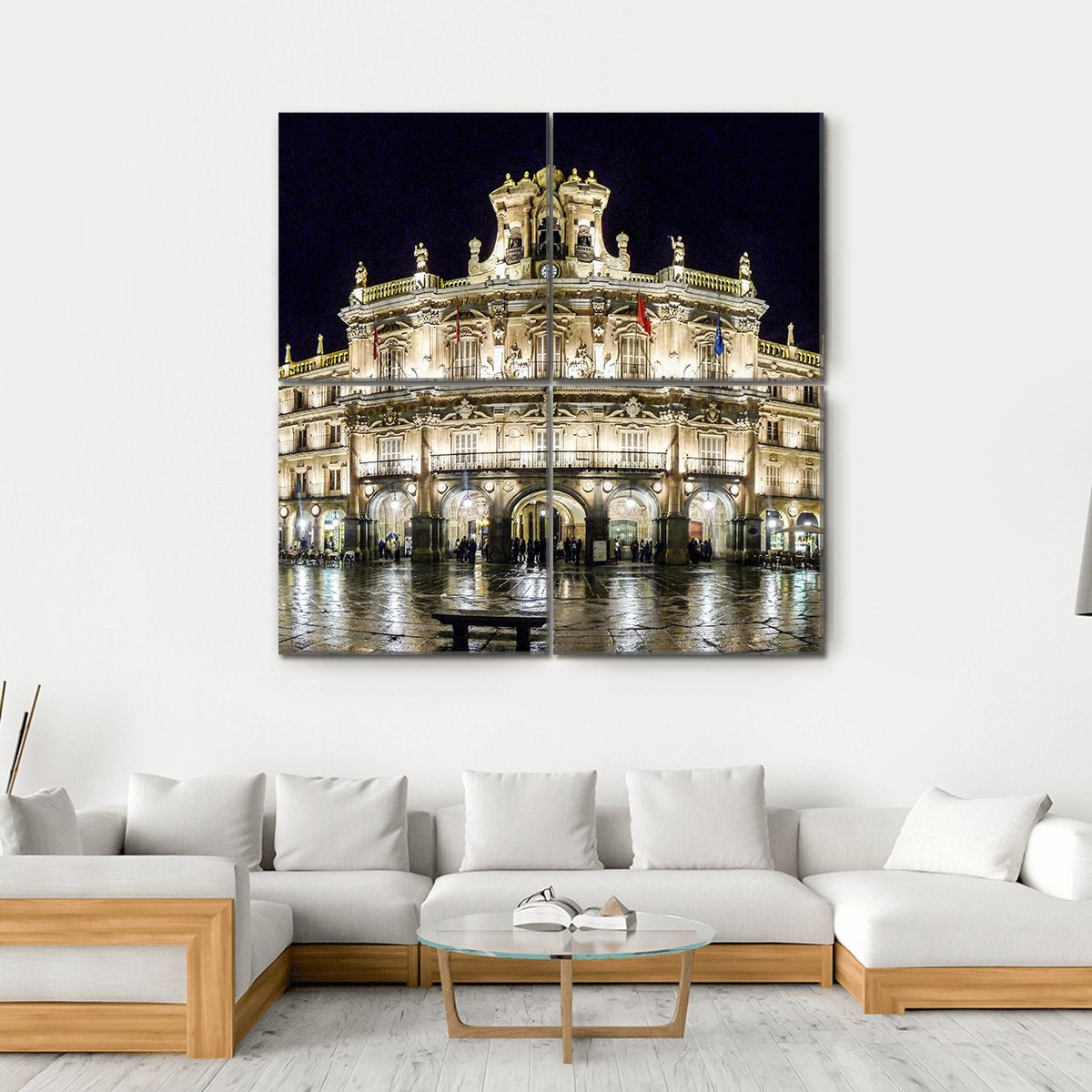Plaza Mayor At Night Canvas Wall Art-4 Square-Gallery Wrap-17" x 17"-Tiaracle