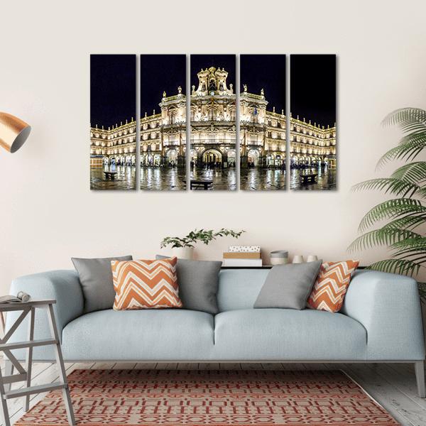 Plaza Mayor At Night Canvas Wall Art-5 Horizontal-Gallery Wrap-22" x 12"-Tiaracle