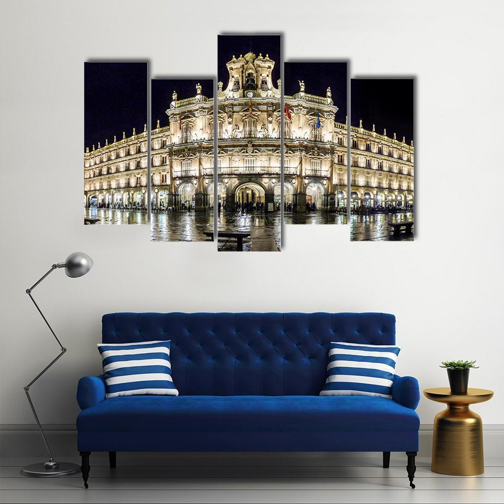 Plaza Mayor At Night Canvas Wall Art-5 Pop-Gallery Wrap-47" x 32"-Tiaracle