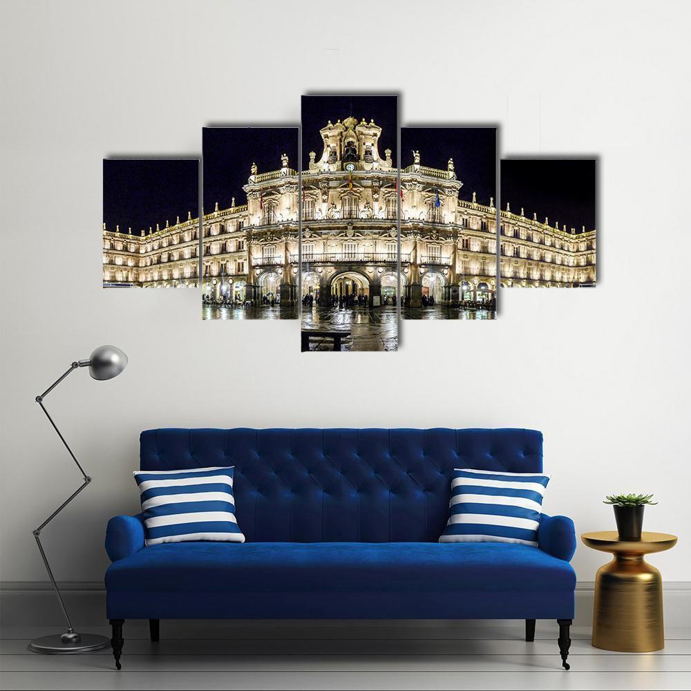 Plaza Mayor At Night Canvas Wall Art-5 Star-Gallery Wrap-62" x 32"-Tiaracle