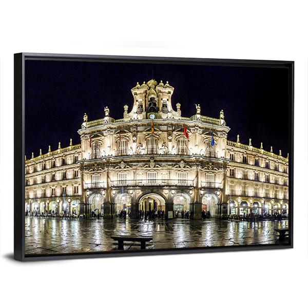 Plaza Mayor At Night Canvas Wall Art-3 Horizontal-Gallery Wrap-25" x 16"-Tiaracle