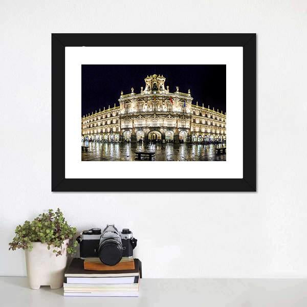 Plaza Mayor At Night Canvas Wall Art-1 Piece-Framed Print-20" x 16"-Tiaracle