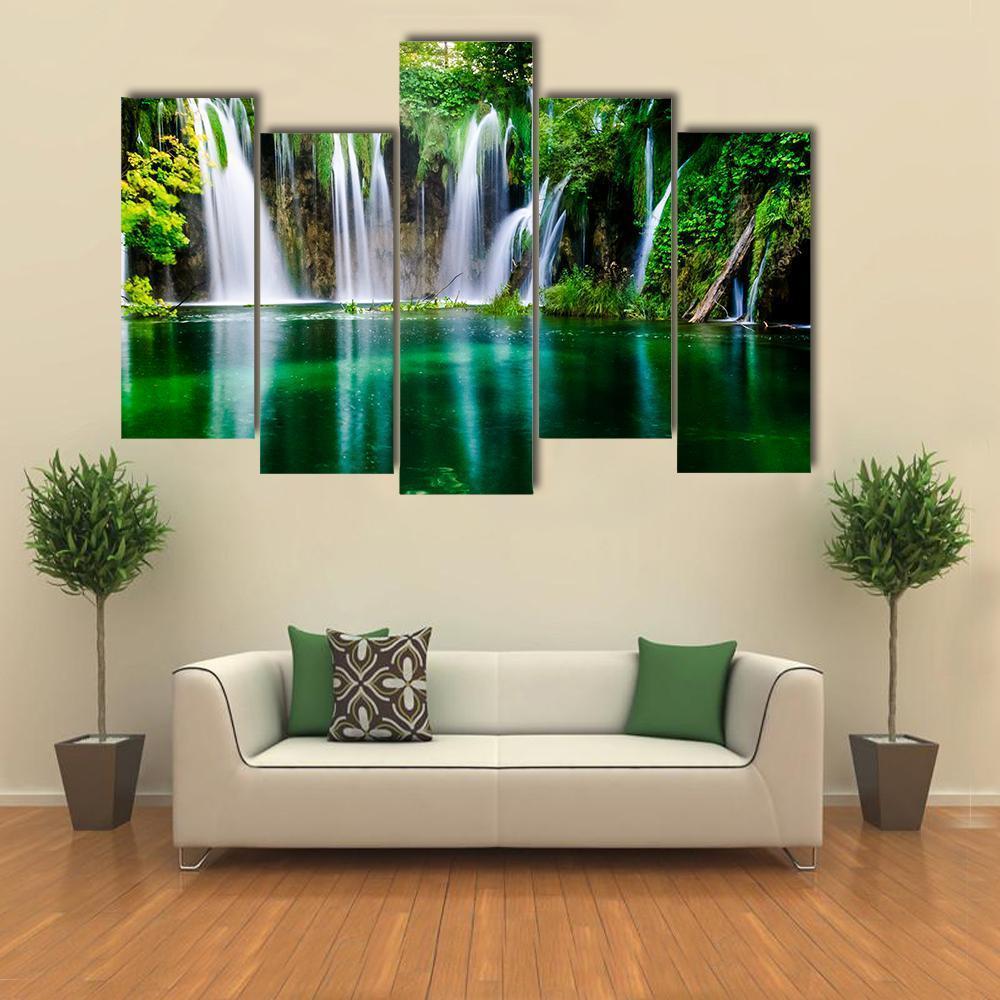 Plitvice Lake National Park In Croatia Canvas Wall Art-5 Pop-Gallery Wrap-47" x 32"-Tiaracle