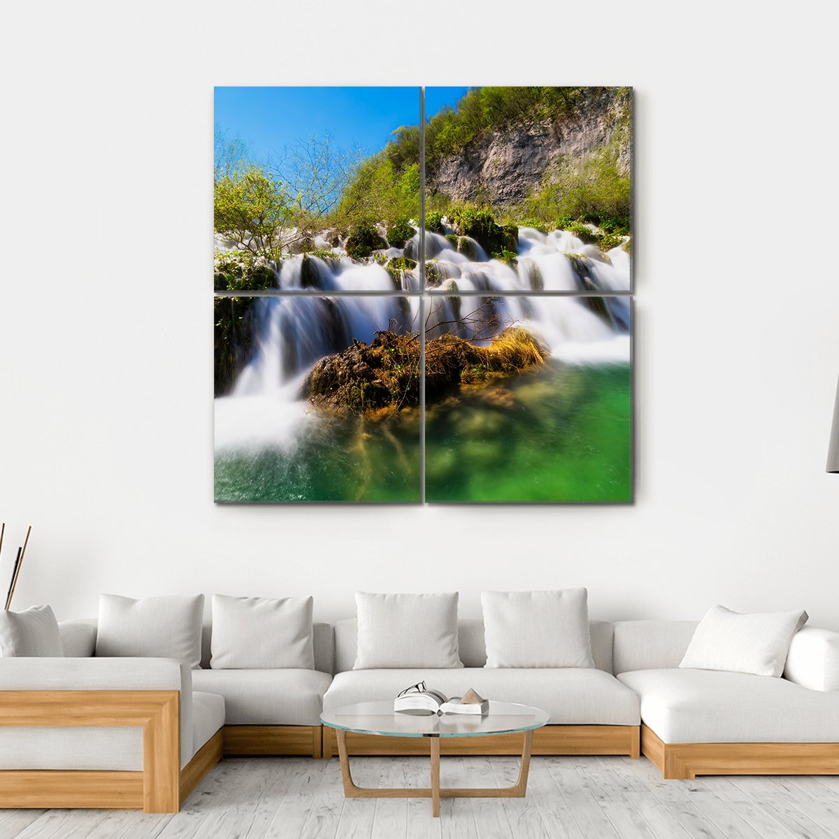 Plitvice Lakes With Waterfall Canvas Wall Art-4 Square-Gallery Wrap-17" x 17"-Tiaracle