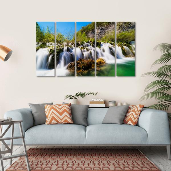 Plitvice Lakes With Waterfall Canvas Wall Art-5 Horizontal-Gallery Wrap-22" x 12"-Tiaracle