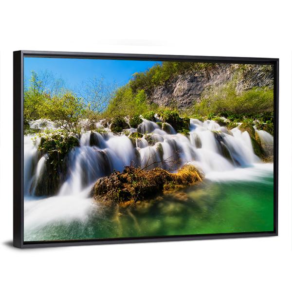 Plitvice Lakes With Waterfall Canvas Wall Art-3 Horizontal-Gallery Wrap-25" x 16"-Tiaracle