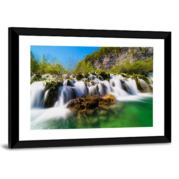 Plitvice Lakes With Waterfall Canvas Wall Art-3 Horizontal-Gallery Wrap-25" x 16"-Tiaracle