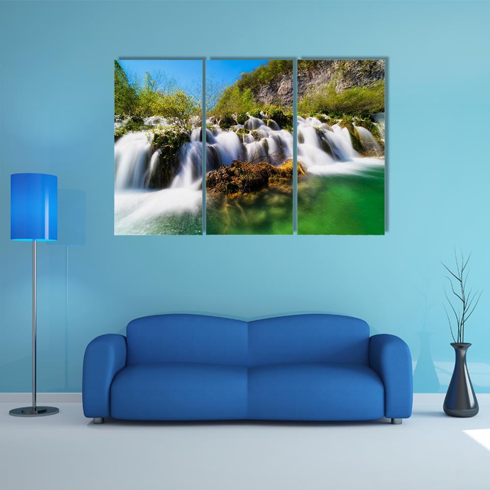 Plitvice Lakes With Waterfall Canvas Wall Art-3 Horizontal-Gallery Wrap-37" x 24"-Tiaracle