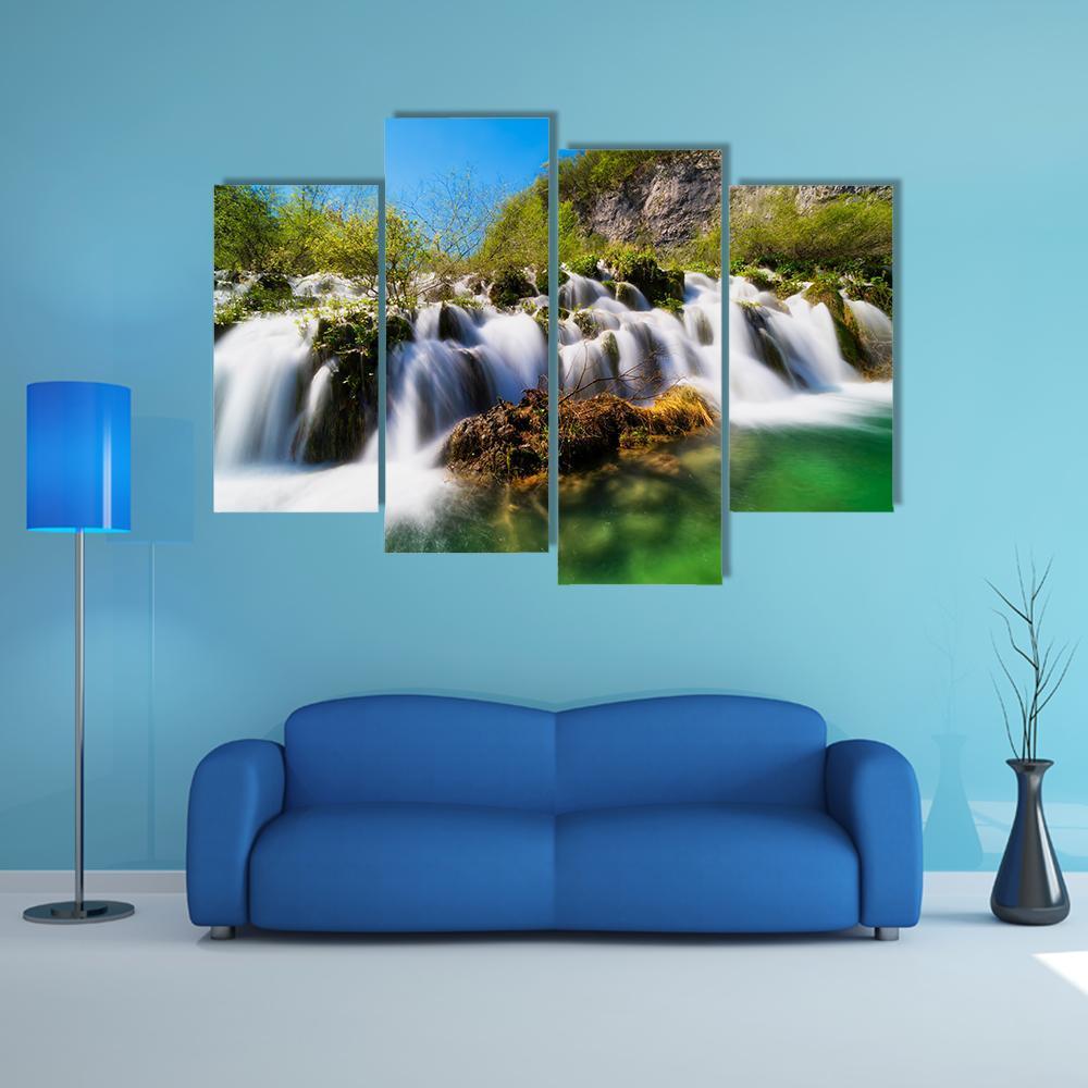 Plitvice Lakes With Waterfall Canvas Wall Art-4 Pop-Gallery Wrap-50" x 32"-Tiaracle