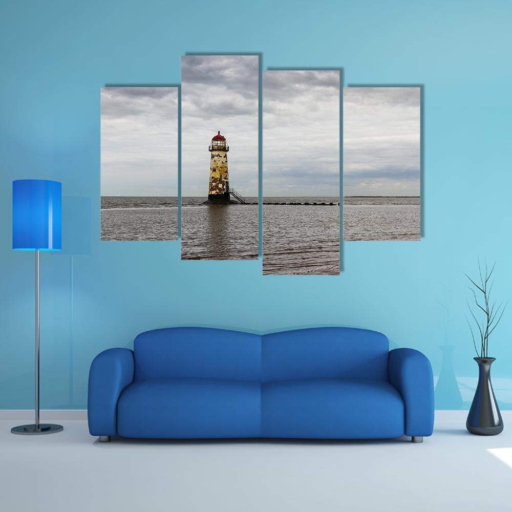 Point Of Ayr Derelict Lighthouse Canvas Wall Art-4 Pop-Gallery Wrap-50" x 32"-Tiaracle