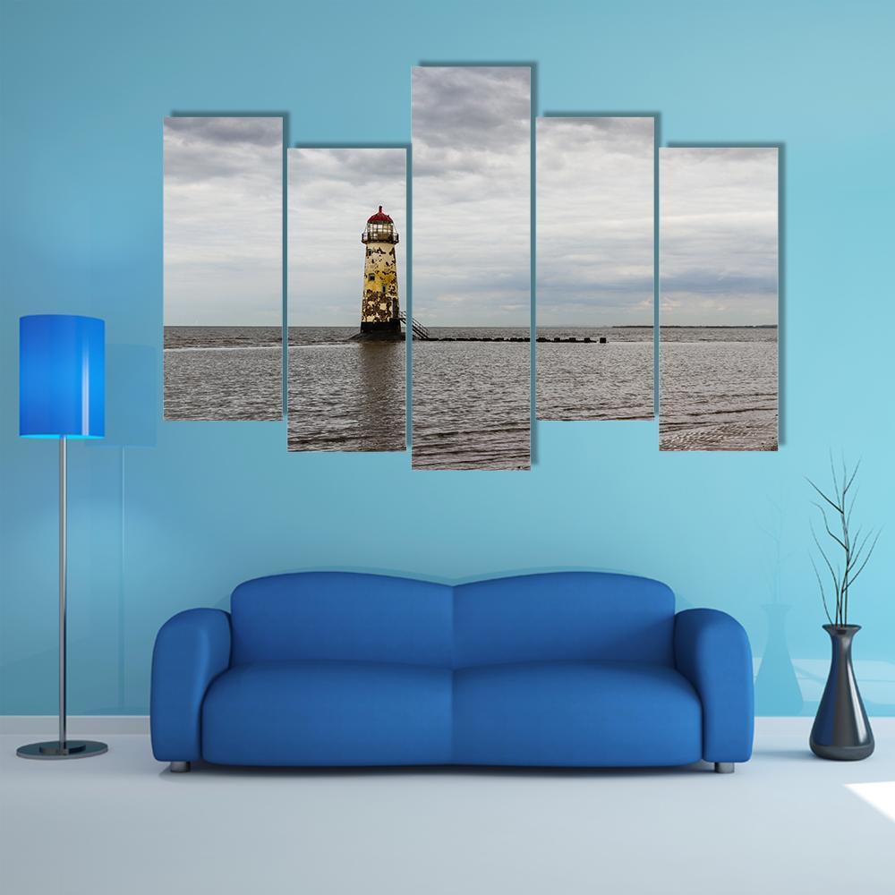Point Of Ayr Derelict Lighthouse Canvas Wall Art-5 Pop-Gallery Wrap-47" x 32"-Tiaracle