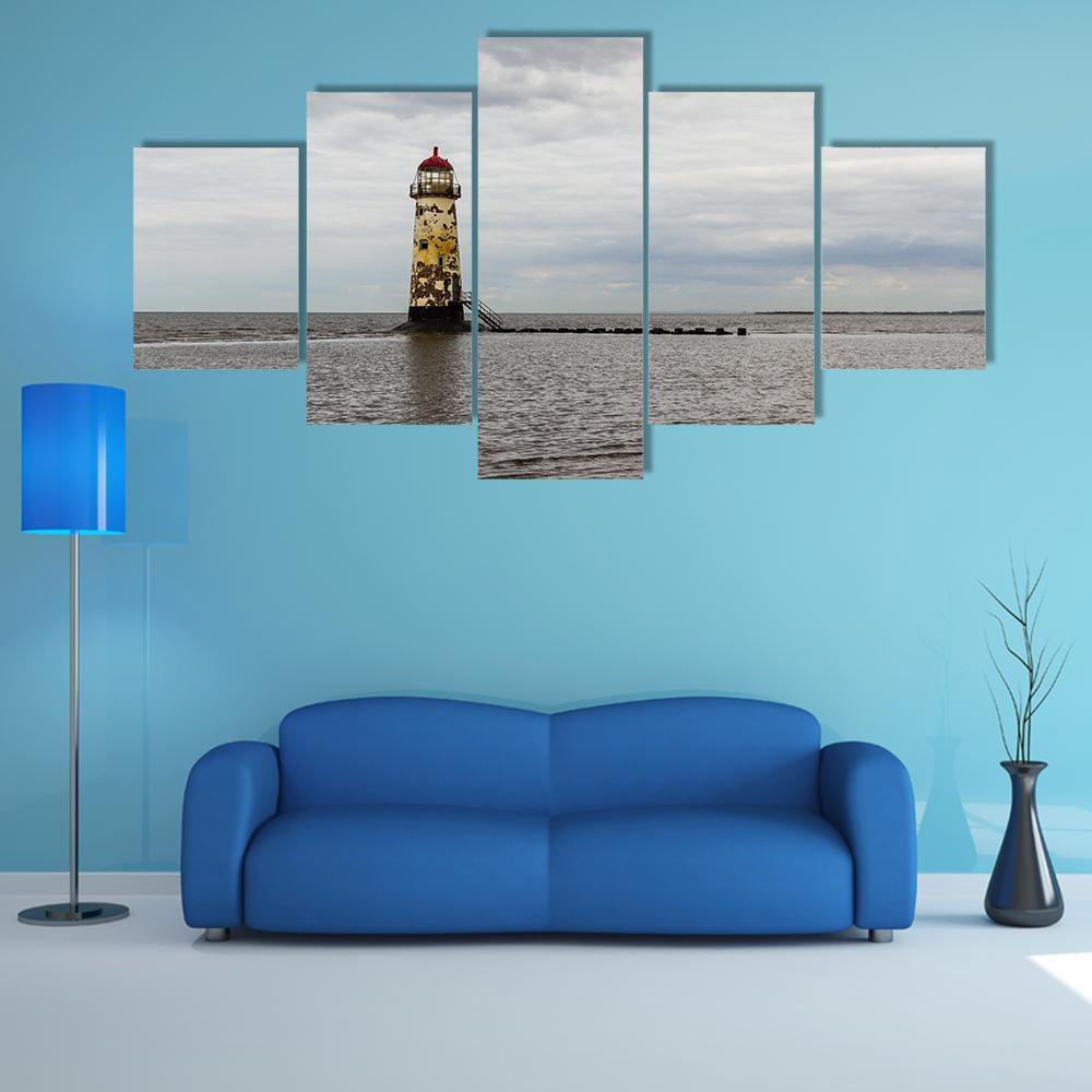 Point Of Ayr Derelict Lighthouse Canvas Wall Art-5 Star-Gallery Wrap-62" x 32"-Tiaracle