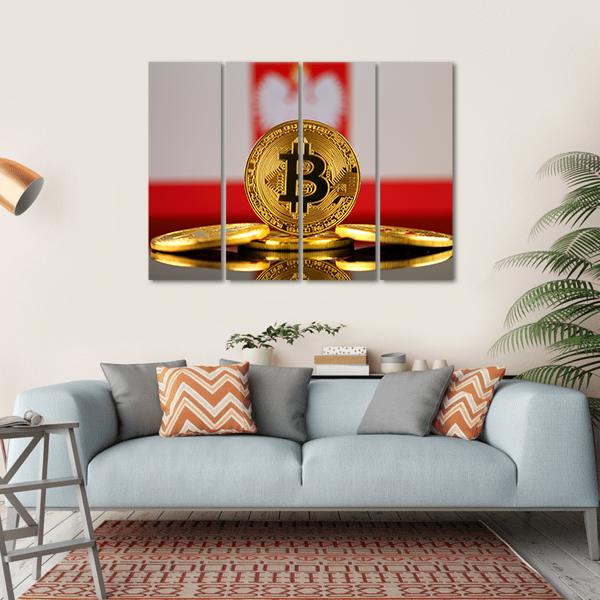 Poland Flag With Bitcoin Canvas Wall Art-1 Piece-Gallery Wrap-36" x 24"-Tiaracle