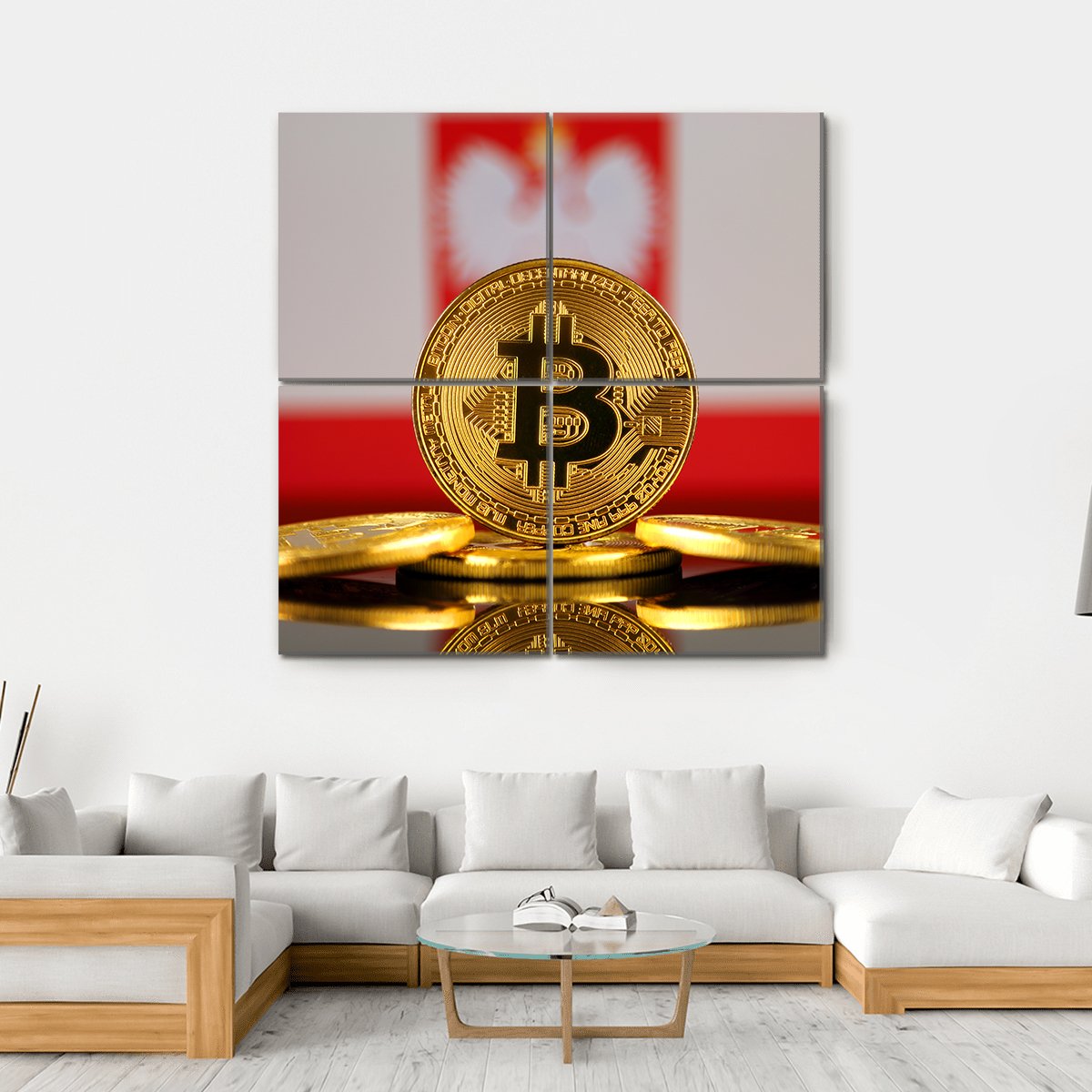 Poland Flag With Bitcoin Canvas Wall Art-4 Square-Gallery Wrap-17" x 17"-Tiaracle