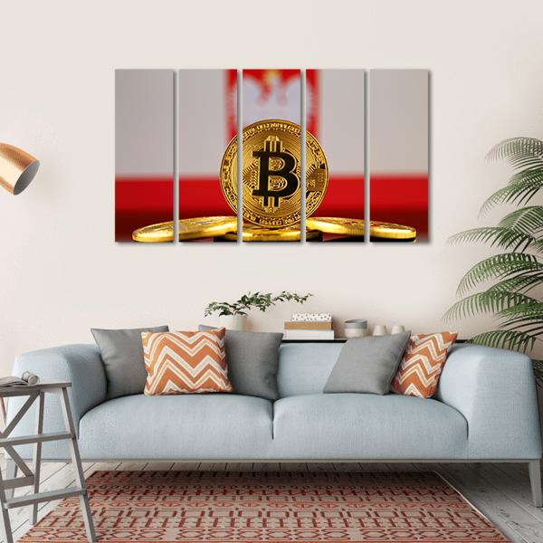 Poland Flag With Bitcoin Canvas Wall Art-5 Horizontal-Gallery Wrap-22" x 12"-Tiaracle