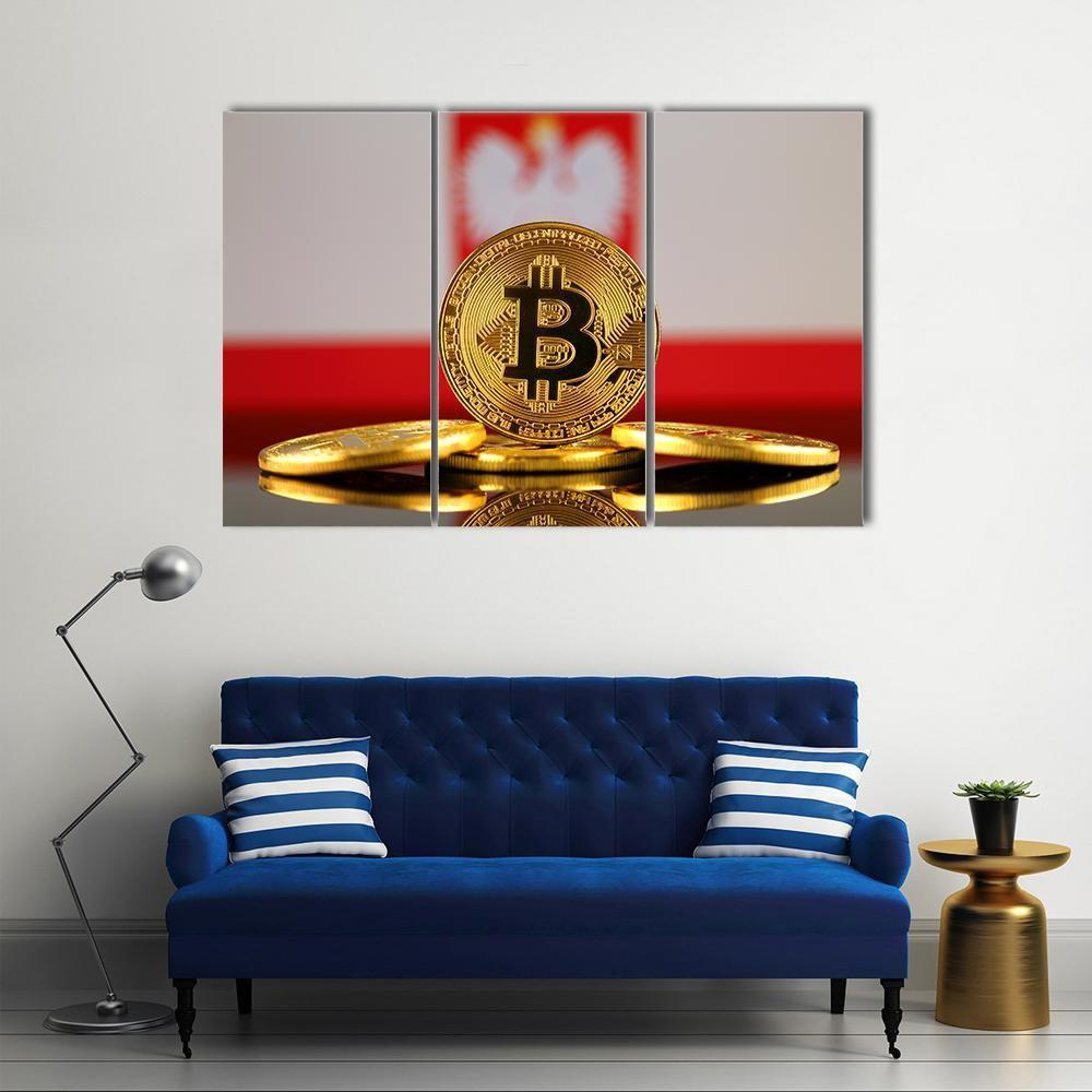 Poland Flag With Bitcoin Canvas Wall Art-3 Horizontal-Gallery Wrap-37" x 24"-Tiaracle