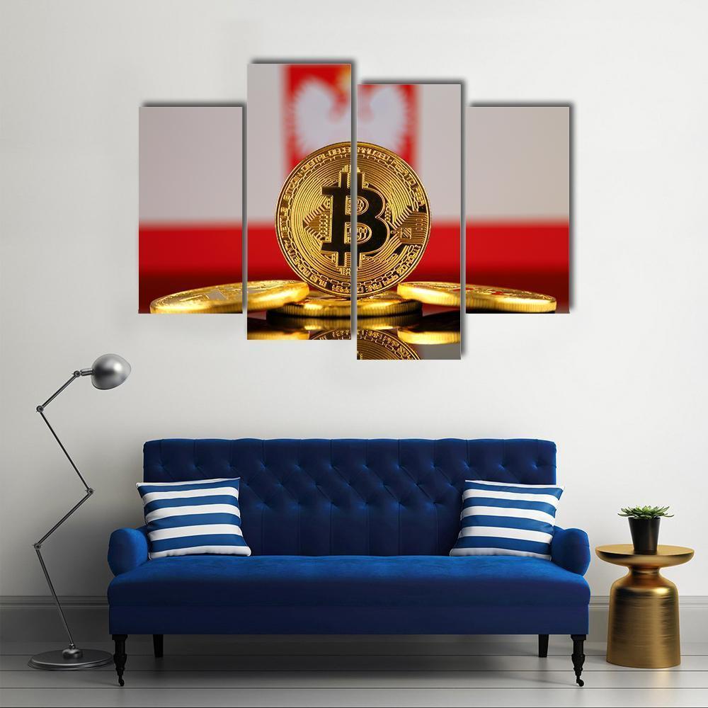 Poland Flag With Bitcoin Canvas Wall Art-4 Pop-Gallery Wrap-50" x 32"-Tiaracle