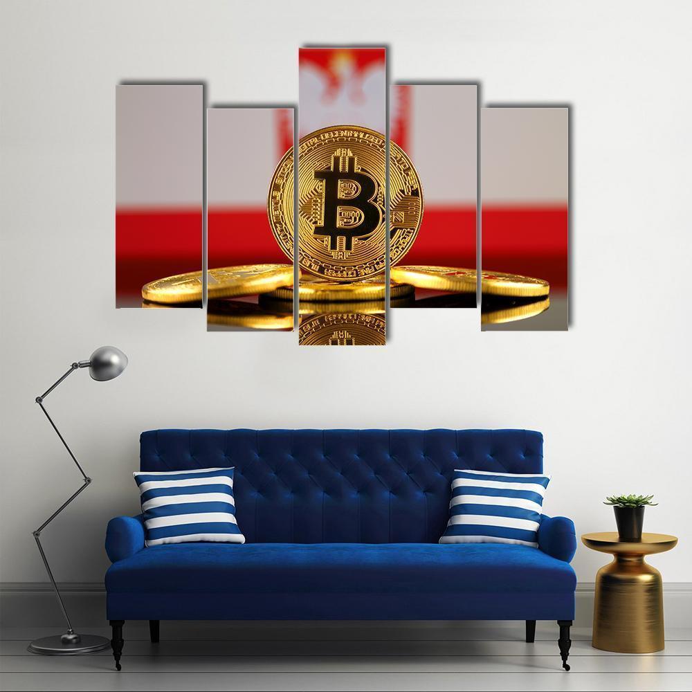 Poland Flag With Bitcoin Canvas Wall Art-5 Pop-Gallery Wrap-47" x 32"-Tiaracle