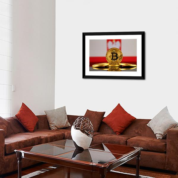 Poland Flag With Bitcoin Panoramic Canvas Wall Art-1 Piece-36" x 12"-Tiaracle
