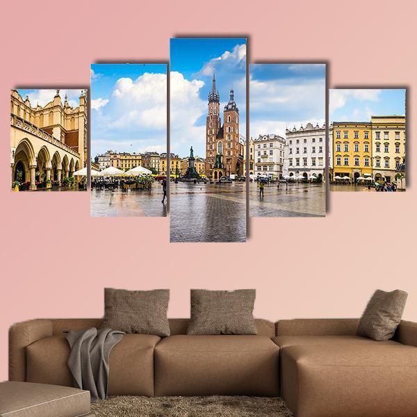 Poland's Historic Center Canvas Wall Art-5 Star-Gallery Wrap-62" x 32"-Tiaracle
