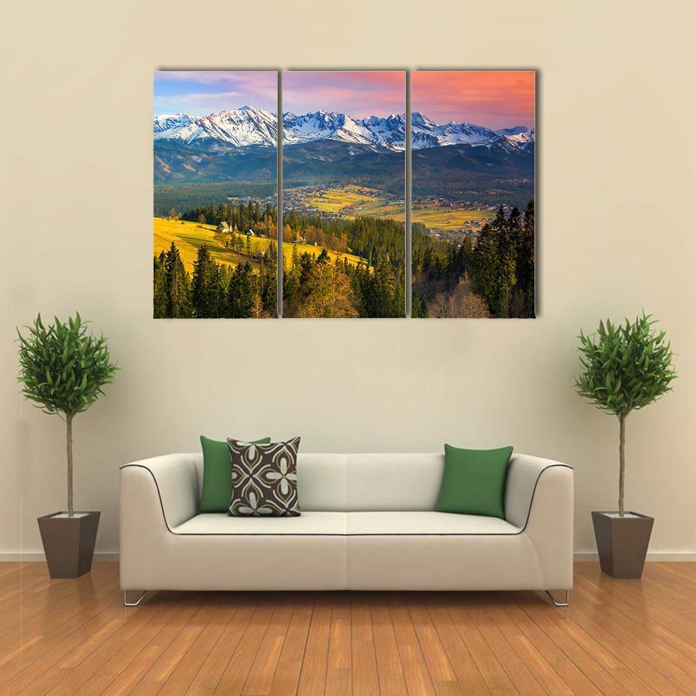 Polish Mountains Tatry At Sunset Canvas Wall Art-3 Horizontal-Gallery Wrap-37" x 24"-Tiaracle