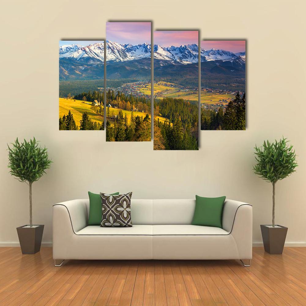 Polish Mountains Tatry At Sunset Canvas Wall Art-4 Pop-Gallery Wrap-50" x 32"-Tiaracle