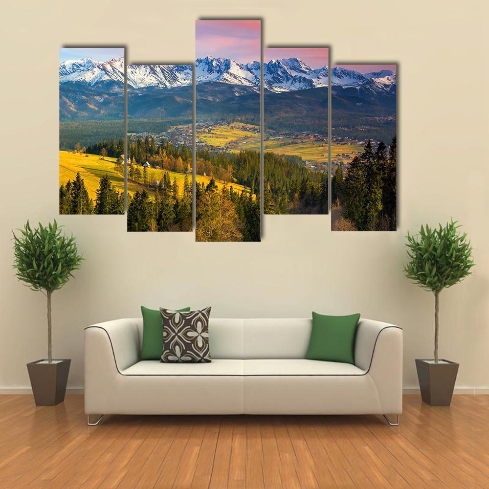 Polish Mountains Tatry At Sunset Canvas Wall Art-5 Pop-Gallery Wrap-47" x 32"-Tiaracle