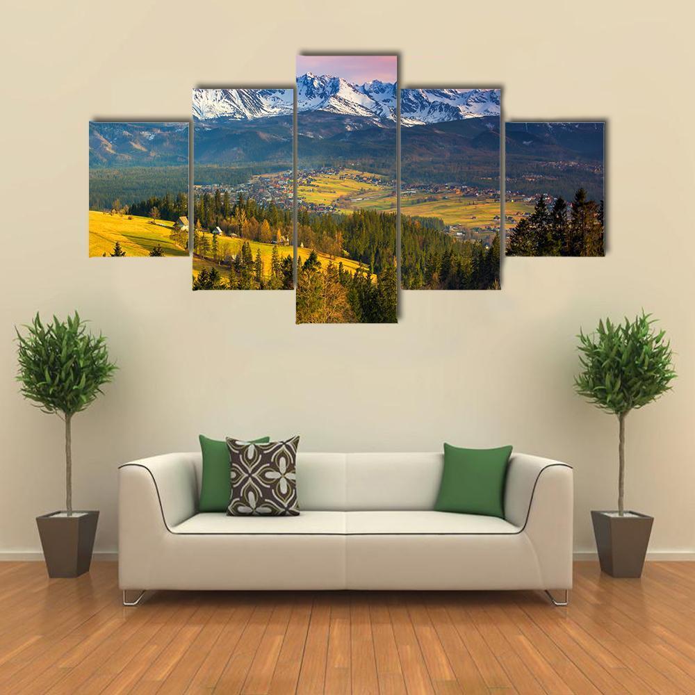 Polish Mountains Tatry At Sunset Canvas Wall Art-5 Star-Gallery Wrap-62" x 32"-Tiaracle
