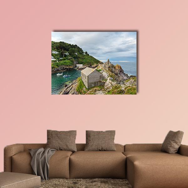 Polperro Harbour In Cornwall Canvas Wall Art-1 Piece-Gallery Wrap-48" x 32"-Tiaracle
