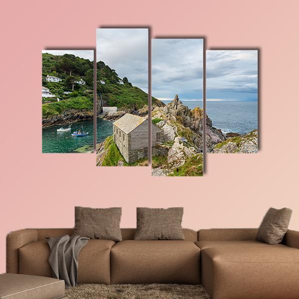 Polperro Harbour In Cornwall Canvas Wall Art-4 Pop-Gallery Wrap-50" x 32"-Tiaracle