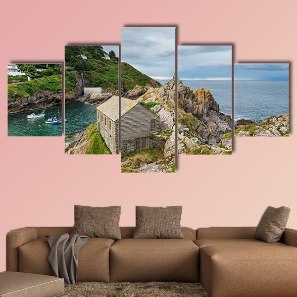 Polperro Harbour In Cornwall Canvas Wall Art-5 Star-Gallery Wrap-62" x 32"-Tiaracle