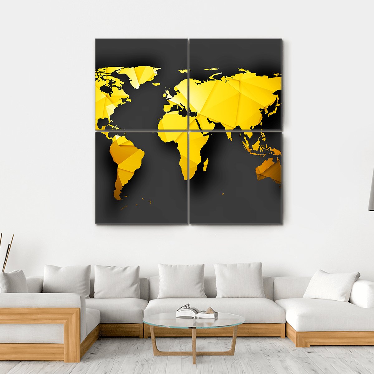 Polygonal World Map Canvas Wall Art-4 Square-Gallery Wrap-17" x 17"-Tiaracle