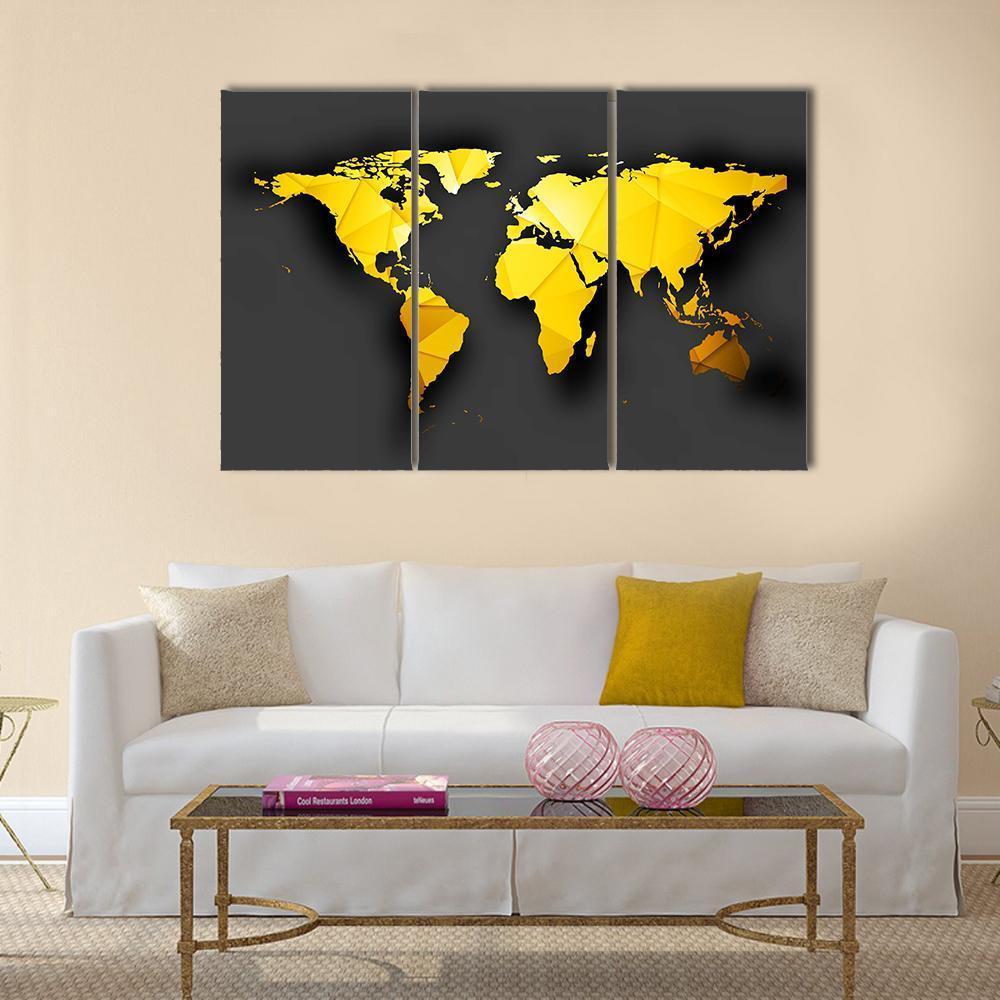 Polygonal World Map Canvas Wall Art-3 Horizontal-Gallery Wrap-37" x 24"-Tiaracle