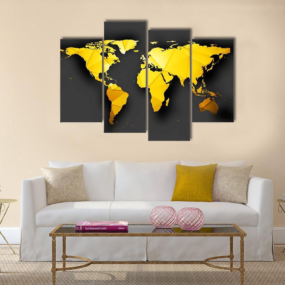 Polygonal World Map Canvas Wall Art-4 Pop-Gallery Wrap-50" x 32"-Tiaracle