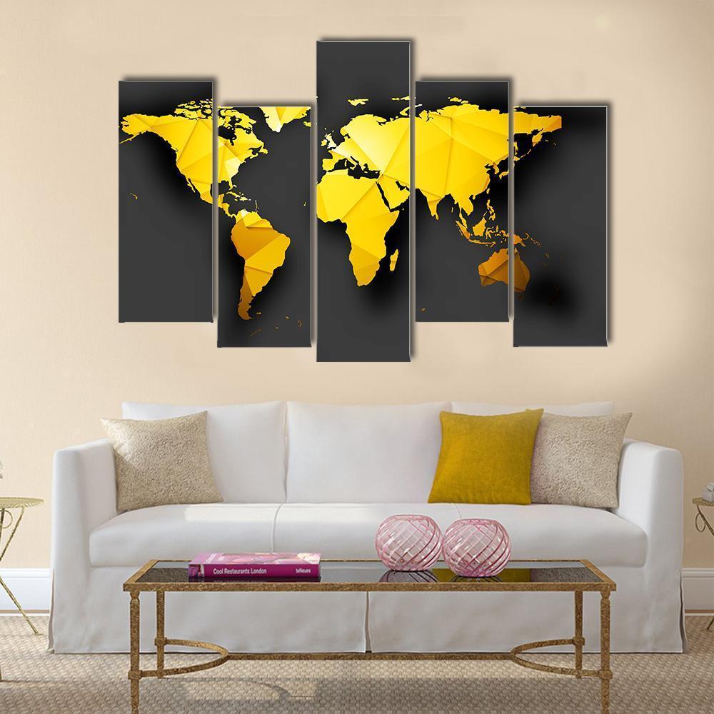 Polygonal World Map Canvas Wall Art-5 Pop-Gallery Wrap-47" x 32"-Tiaracle