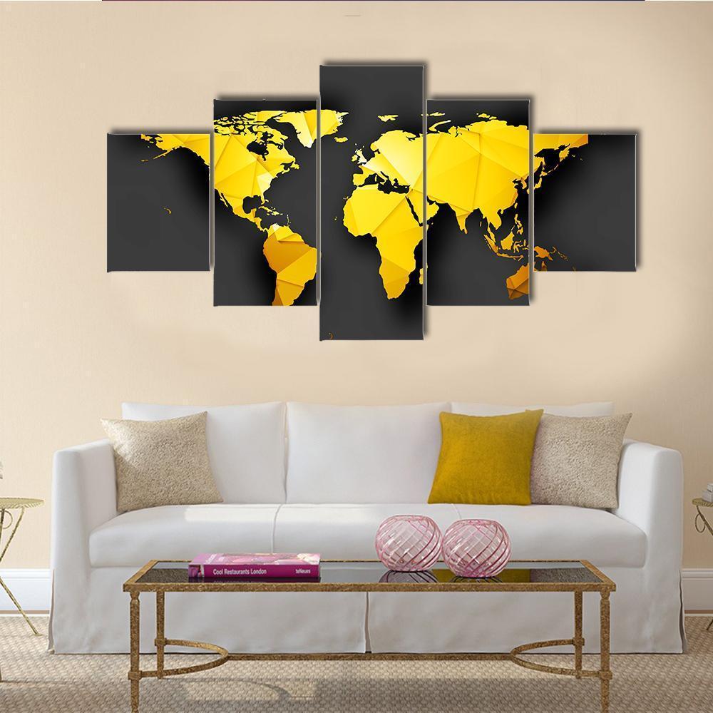 Polygonal World Map Canvas Wall Art-5 Star-Gallery Wrap-62" x 32"-Tiaracle
