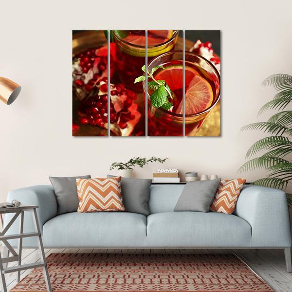 Pomegranate Drink In Glasses Canvas Wall Art-4 Horizontal-Gallery Wrap-34" x 24"-Tiaracle